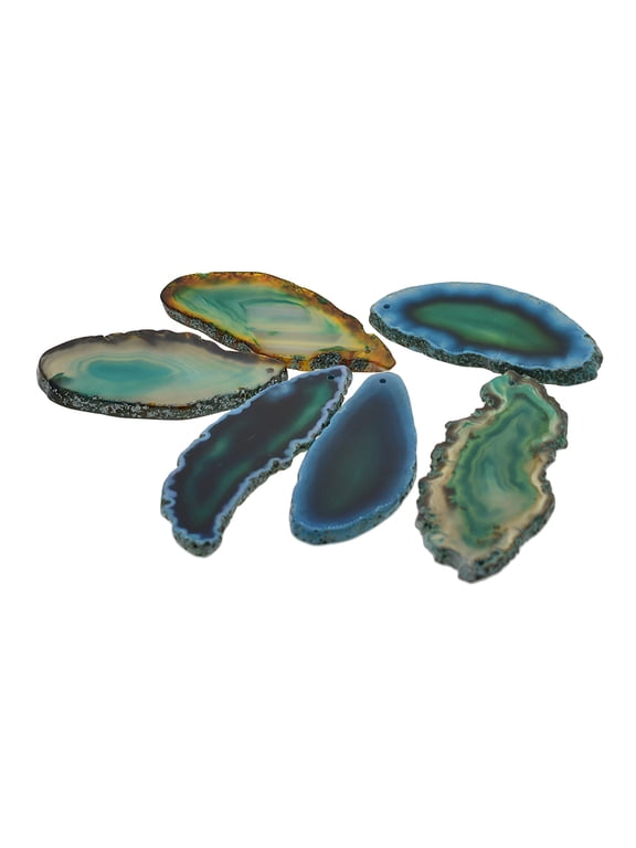6 Pack Natural Agate Slices Crystal Geode Stone Pendant Jewelry Charm Making. green