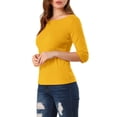 thumbnail image 4 of INSPIRE CHIC Tee-Shirt Classique à Manches Coudées pour Femmes Col Bateau Ajusté m Jaune, 4 of 7