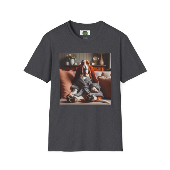 Basset Hounds "Chillin in a Robe" Unisex Softstyle T-Shirt