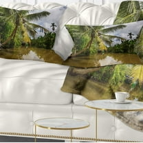 Designart Tropical River with Bent Coconut Palm - Landscape Printed Throw Pillow - 12x20