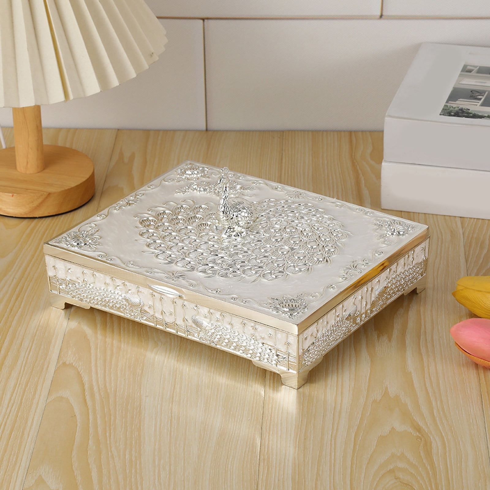 Elegant Peacockbird Jewelry Box Metal Alloy Storage Planner For Earrings Necklaces Home Deck