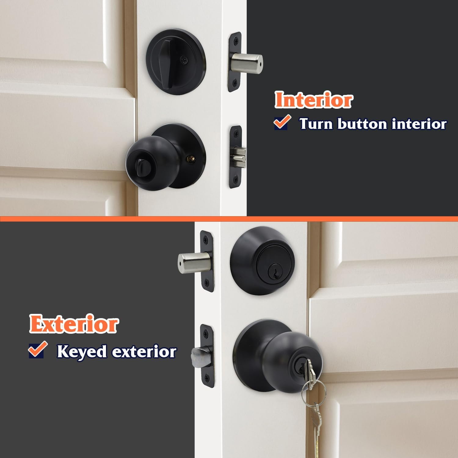 Entry Door Knob and Single Cylinder Deadbolt Combo, Keyed Alike Combination Sets Door Locksets, Matte Black Front Door Knobs and Deadbolt Set (3 Pack)