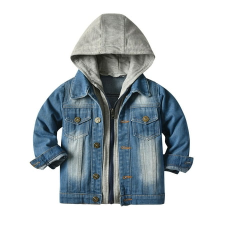 

QWERTYU Infant Baby Toddler Kids Boy Long Sleeve Plaid Outerwear Button Up Pockets Fall Winter Jackets Hooded Denim Coat 3M-6Y