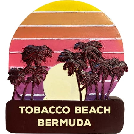 

Tobacco Beach Bermuda Trendy Souvenir Hand Painted Resin Refrigerator Magnet Sunset and palm trees Design 3-Inch Approximately