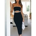 thumbnail image 2 of Thaisu Women Strapless Bandeau Tube Ribbed Knit Bodycon Cut Out Dress Sleeveless Maxi Dresses, 2 of 6