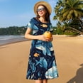 thumbnail image 4 of Disketp Playful Whales Underwater Scene para Vestido de Manga Corta para Mujeres, Vestidos de Verano para Mujeres, Casual y Holgado para la Playa, 4 of 6