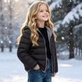 thumbnail image 6 of Spazoro Girls Hooded Puffer Jacket with Pockets, Long Sleeve Solid Color Zip Up Warm Lightweight Winter Outerwear Coat Black Size 1-2T, 6 of 8