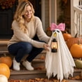 thumbnail image 5 of Halloween Statue Dress Up Kit, Porch Goose Clothes, Porch Goose Outfits, Halloween Porch Goose Outfit with Classic Friendly Ghost Silhouette, Large Pink Bow and Hangable, 5 of 5
