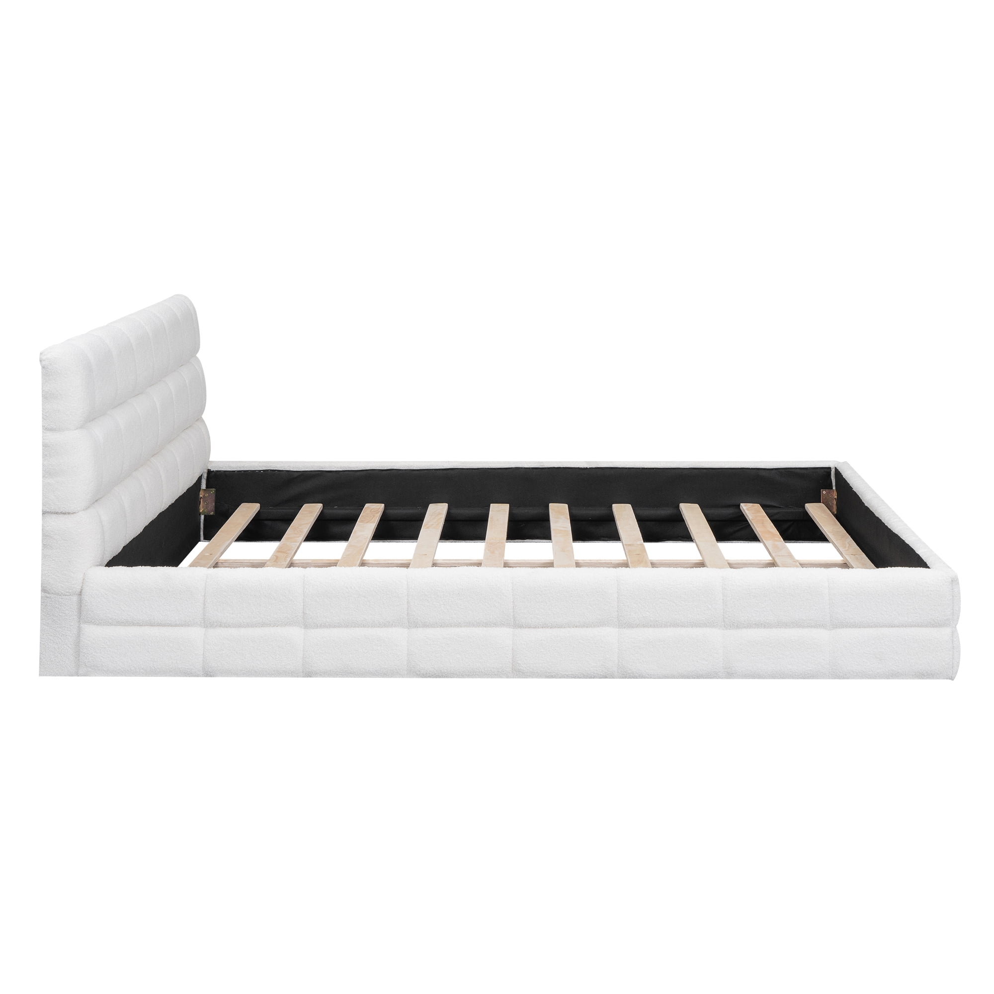 Euroco Upholstered Queen Size Platform Bed with Tuft Headboard, White