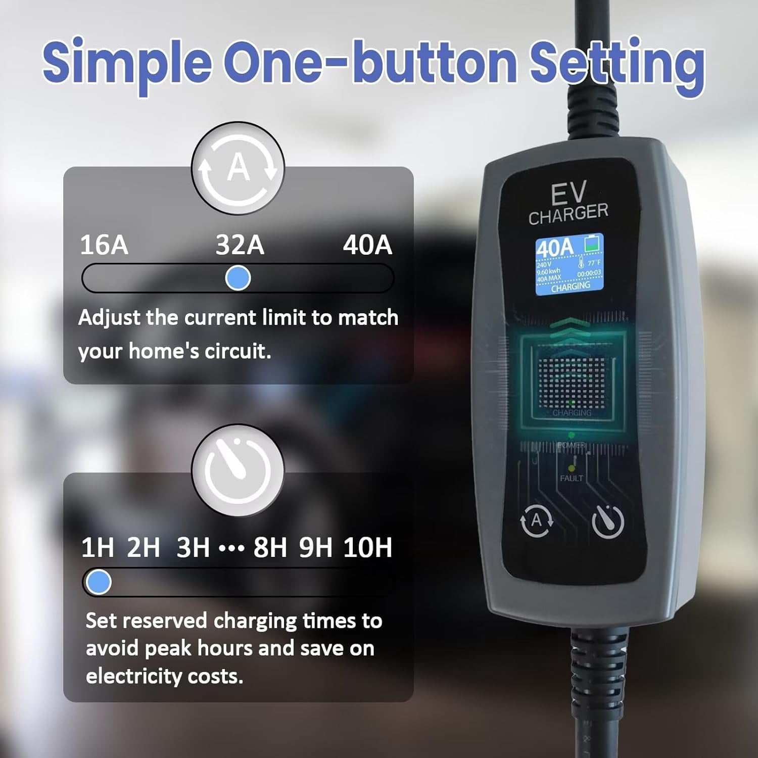 EP Level 2 Portable EV Charger, 16-40 Amp, 240V, 25ft Cable, Fast Charging Station for All EVs, NEMA 14-50P Plug, Upgraded Portable Electric Vehicle Charger, ETL