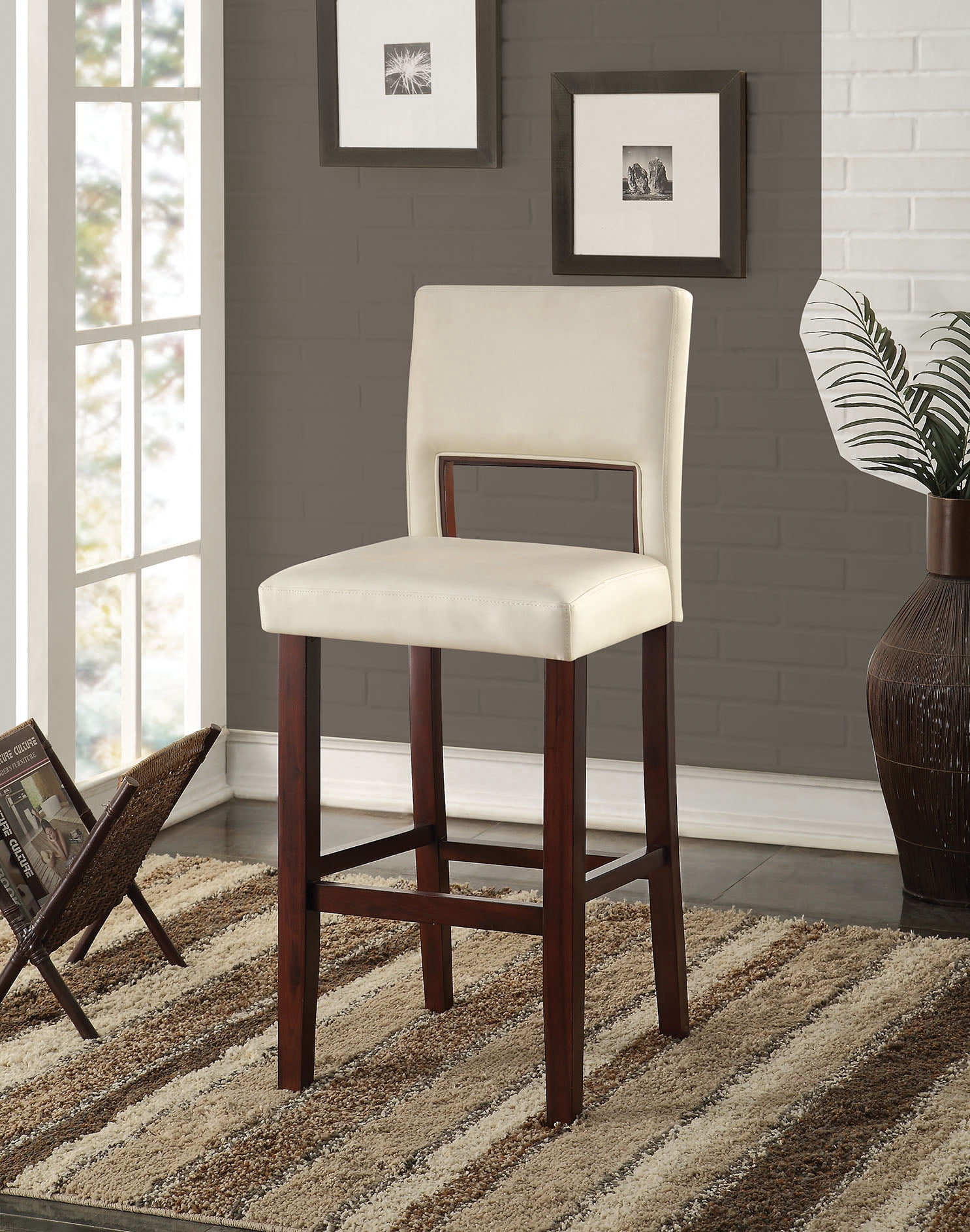 ACME Reiko Bar Chair (1Pc), White PU & Espresso, 30" Seat Height-Color:White PU & Espresso,Quantity:1,Style:Transitional