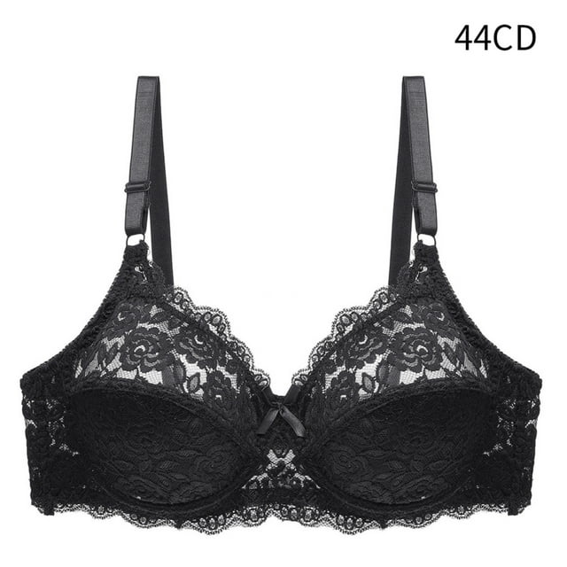 Sujetador de encaje Mujer Sexy Hacer subir Lencería Copa fina Ropa interior transpirable, Negro, 44CD Vogacara AP001126-10