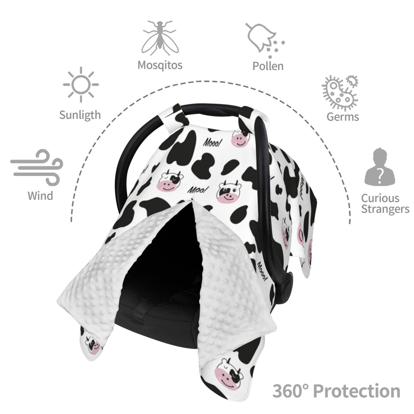 Car Seat Cover Baby - Cartoon Cute Cow Print Cow Head Breathable Infant Car Seat Cover for Baby Carseat, Lightweight Comfort Baby Essentials Must Haves Newborn Stuff for Girl Boy