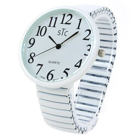 STC White Super Large Case Stretch Band Easy to Read Unisex Watch - New in a Box