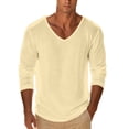 thumbnail image 3 of UVEASISHA Men' Cotton T-Shirt Long Sleeve V Neck Solid Basic Tees Relaxed Fit Casual Summer Tops Vacation Street Breathable Undershirt, 3 of 6
