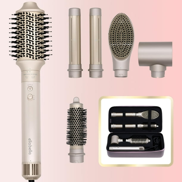 ELLA BELLA® Plancha de aire caliente profesional 6 en 1 • Potente set de secador y plancha de pelo • Peinado sin daños por calor • Secado rápido, rizado, voluminizador y alisado • Incluye estuche prot