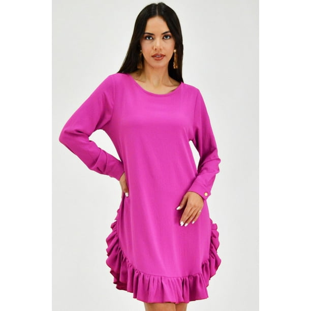 Vestido con olan Roman Fashión /Juvenil, 1270 (Fiusha) fucsia G Roman Fashion V-ST-1270-FIUSHA