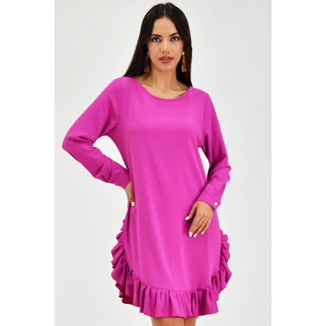 Vestido con olan Roman Fashión /Juvenil, 1270 (Fiusha) fucsia M Roman Fashion V-ST-1270-FIUSHA