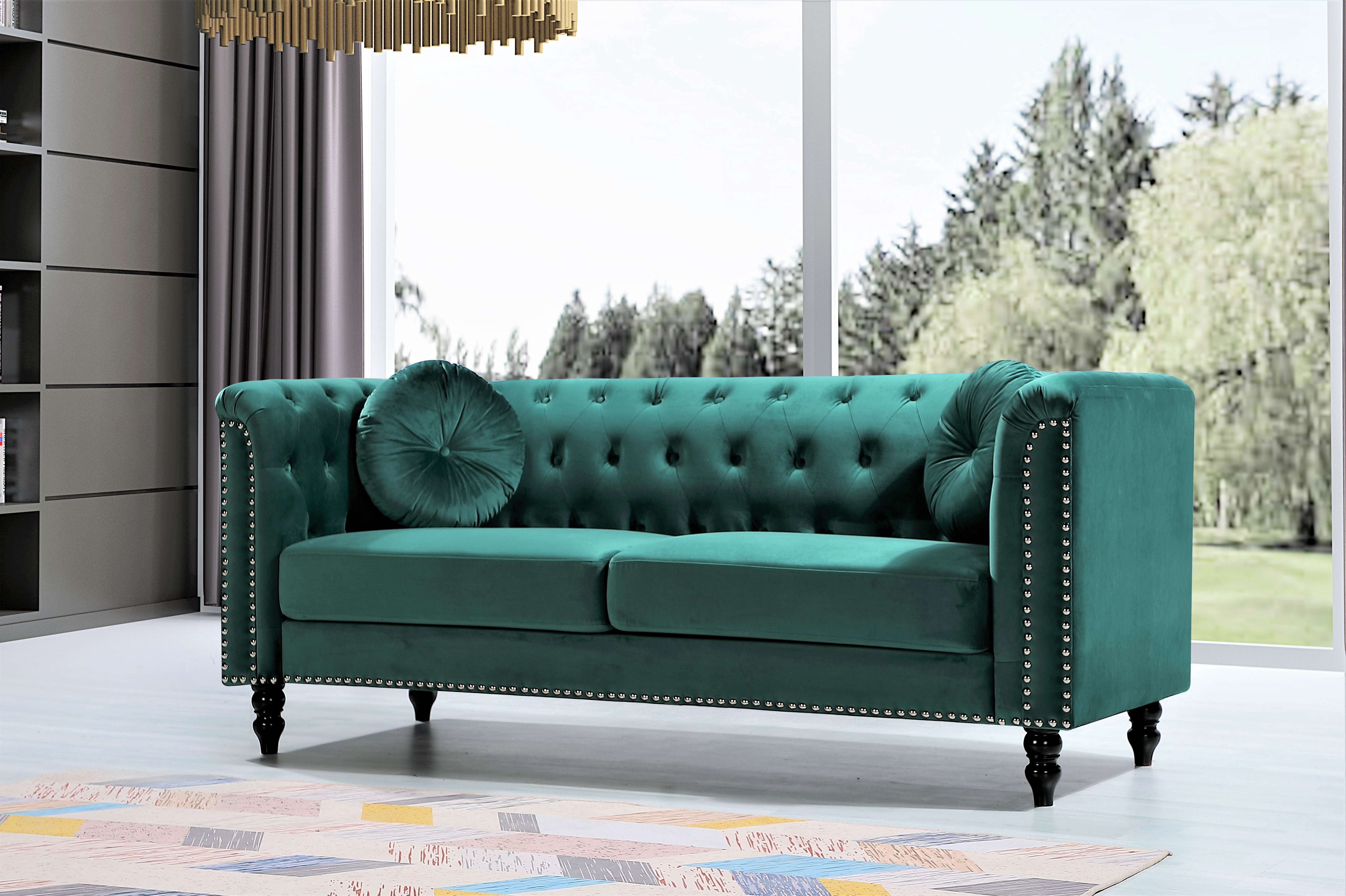 Lueck 76'' Velvet Rolled Arm Chesterfield Sofa