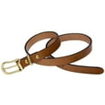 thumbnail image 2 of Camel Brown 1 Inch Narrow Dress Belt Buffalo Leather Gold Buckle Set, 2 of 4