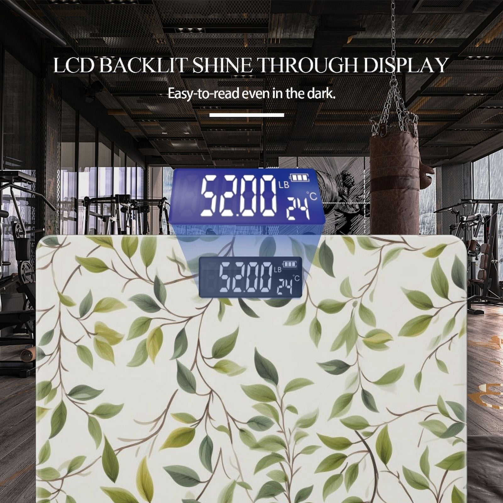 Bathroom Scale, Highly Accurate Digital Body Scale,Precisely Measures Weight up to 400 lbs-Hand-Painted Leaves And Branches On White Background