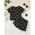 thumbnail image 3 of 2T Baby Boys Summer Clothes 3T Boys 2PCS Outfits Set Letter Print Round Neck Toddler Boys Short Sleeve Top Shorts Set Black, 3 of 8