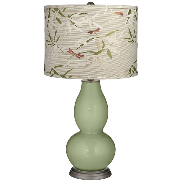 Color Plus Majolica Green Golden Bamboo Shade Double Gourd Table Lamp Com Plus Majolica Green Golden Bamboo Shade, Double Bulb Table Lamp Shade