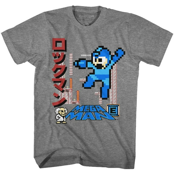 Mega Man Mega Mega Man Graphite Heather Adult T-Shirt