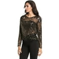 thumbnail image 4 of PrettyGuide Women's Sequin Blouse See Through Party Tops Beaded Sparkly Shirts XL Gold, 4 of 6