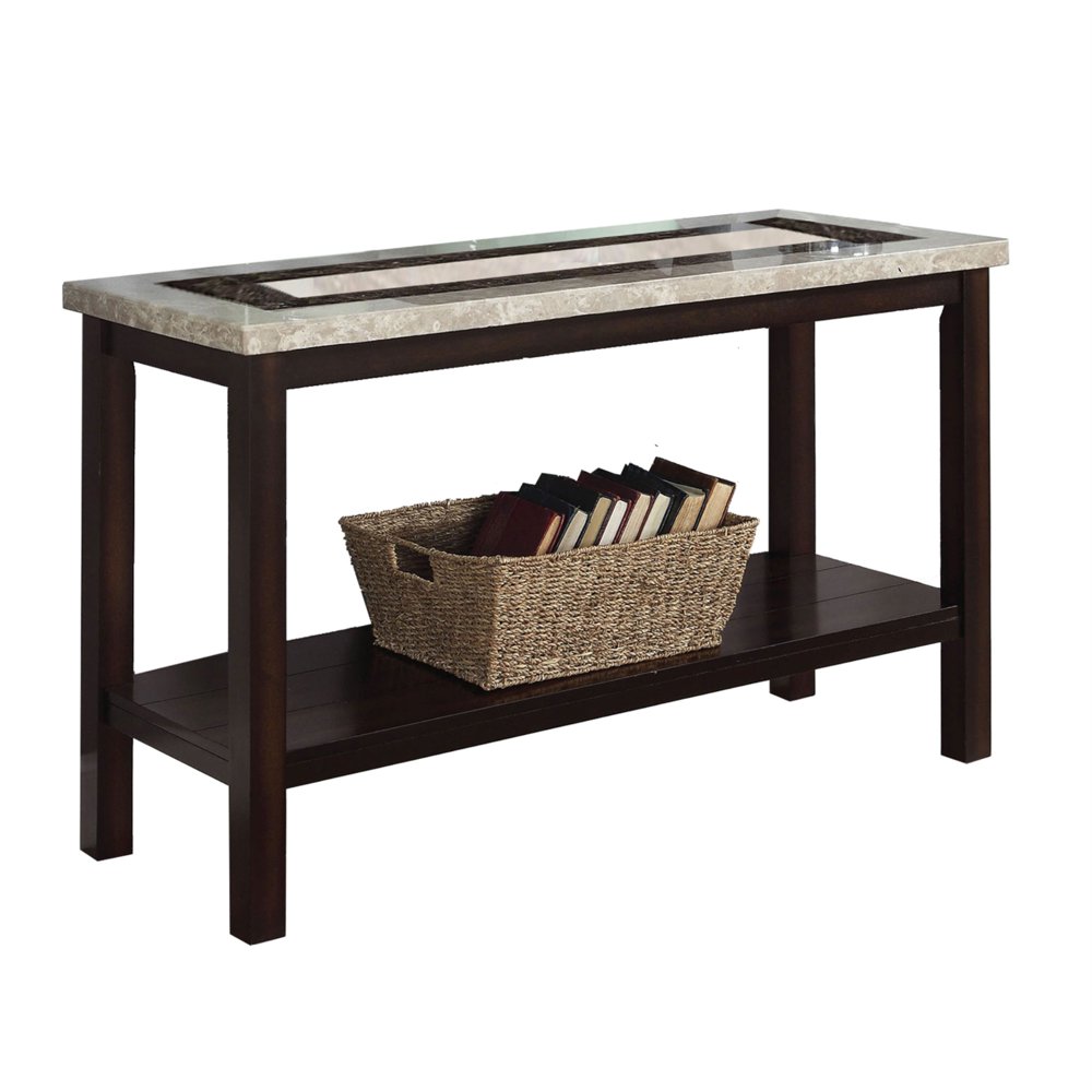 Transitional Sofa Table with Rectangular Marble Top, Brown Walmart