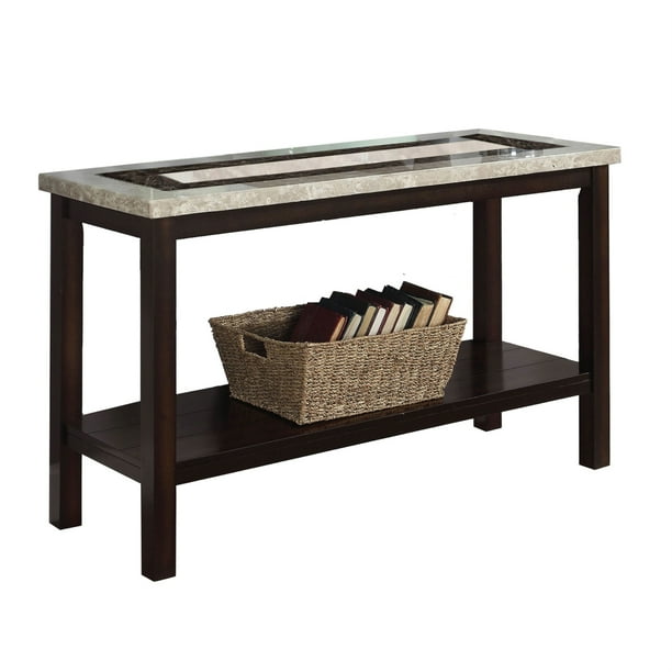Transitional Sofa Table with Rectangular Marble Top, Brown Walmart