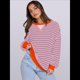thumbnail image 4 of Sudaderas A Rayas para Mujer, Camisetas de Larga con Cuello Redondo de Gran Tamaño, Jersey Y2K, Ropa de Moda de Otoño Amarillo Anaranjado L, 4 of 8