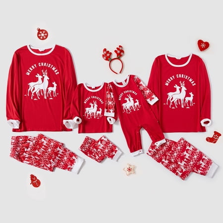 PatPat Christmas Reindeer and Letter Print Red Family Matching Long ...