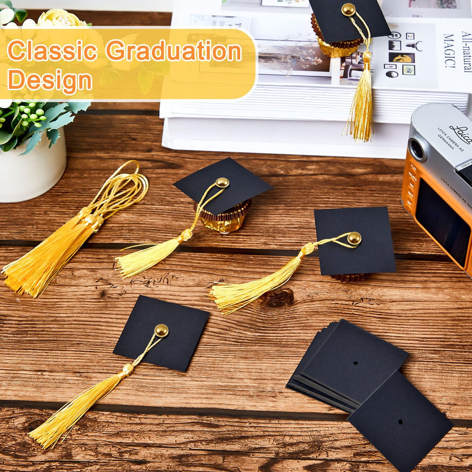 50 Black Graduation Cap Cupcake Toppers Chocolate Mini Decor for 2026 Theme Parties