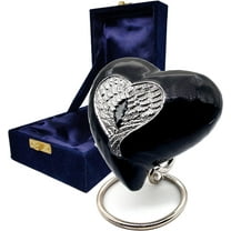 Heart Cremation Urn for Human Ashes Adult | Funeral Decorative Religious ANGLE WING Urns for Women and Men Carefully Handcrafted Keepsake Cremation Heart Shaped Urn Comes with Stand & Gift Box (black)