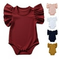 thumbnail image 4 of Newborn Baby Girls Ruffles Romper Short Sleeve Jumpsuit Ribbed Knitted Romper 0-18M, 4 of 5