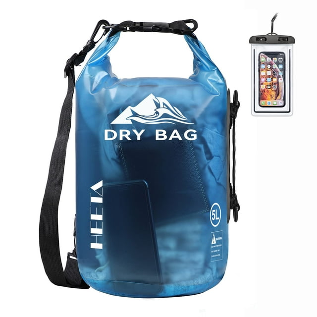Bolsa impermeable HEETA 5L con funda de teléfono para viajes, color azul