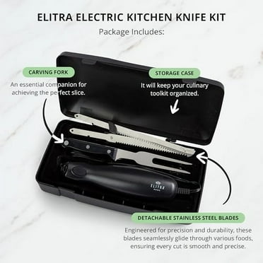 Professional Grade Electric Knife | Easy Slice Electric Kitchen Knife For Carving Meats, Bread, Turkey, and More | Stainless Steel Serrated Blade, Carving Fork, and Storage Case