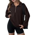 thumbnail image 2 of BODOAO Women Tops Quarter Zip Fall Winter Spring Tunic Casual Oversized Sweatshirt Knit Long Sleeve Lapel Half Zip Sweatshits Loose Waffle Knitted Pullover Sweatshirt V Neck Fall Outfit 2025 Coffee M, 2 of 8