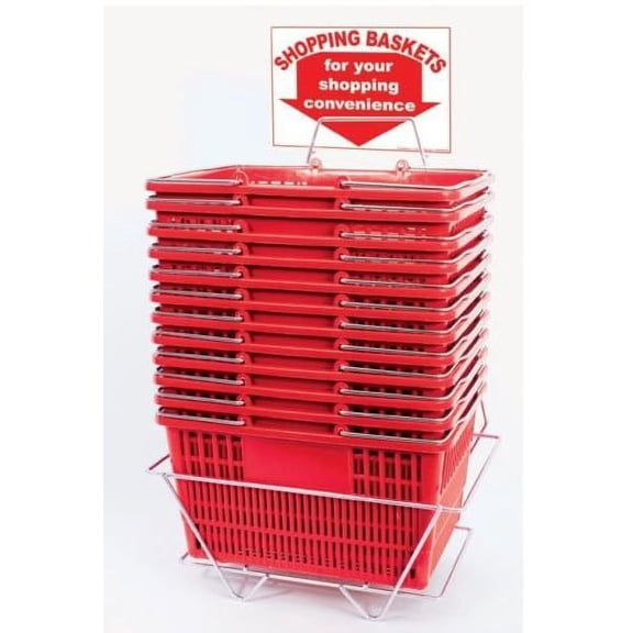 Red Plastic Shopping Baskets Break Resistant 16 x 12.5 x 9 Inches - Set of 12