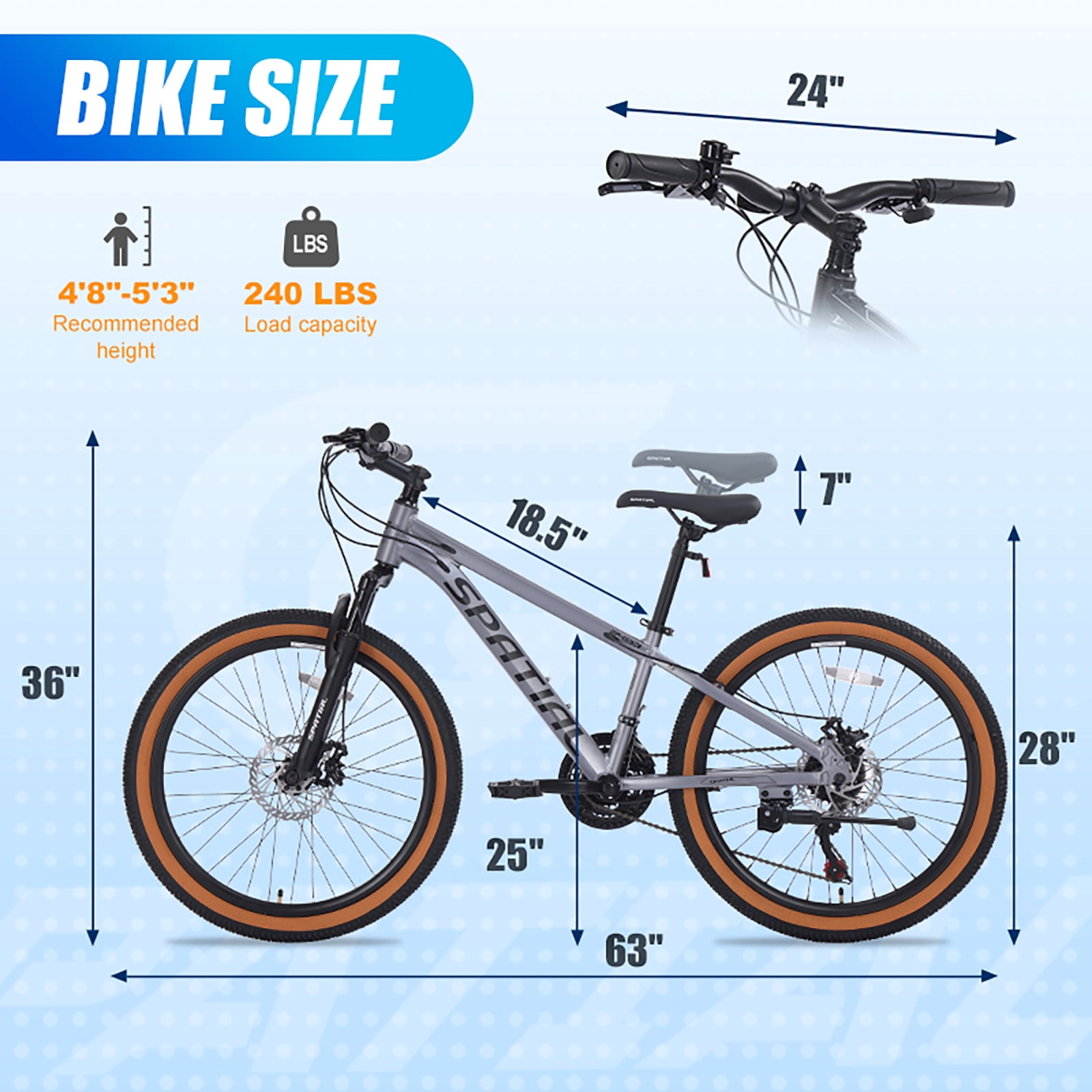 24" Wheel Mountain Bike, 21 Speed with Dual Disc Brake Mountain Bicycle, Aluminum Frame Fits Teens Womens Mens MTB Cycling Bikes