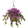 thumbnail image 1 of Ounissouiy Múltiples colores disponibles de la cesta colgante del hierro con poco carbono y respetuoso del medio ambiente Flores artificiales púrpura 6 pulgadas, 1 of 6