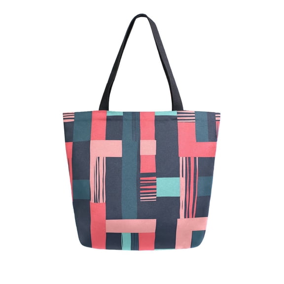 FORMRS Womens Canvas Tote Bag with Zipper Inner Pocket Shoulder Handbag, Pink Geometric