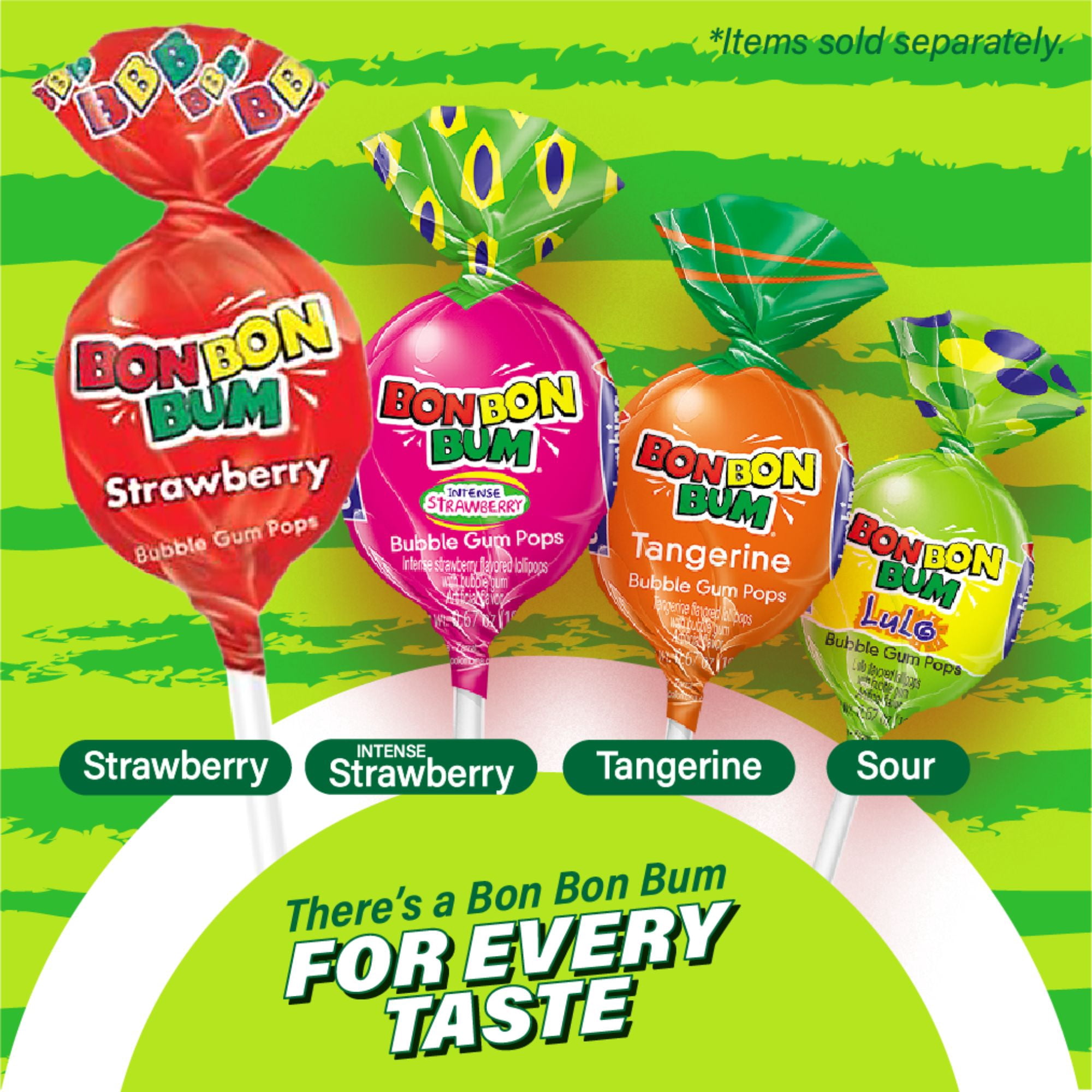 (4 pack) Bon Bon Bum Fruity Lollipop with Bubble Gum Center, 12 Count