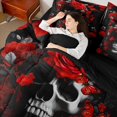 thumbnail image 3 of Homewish Gothic Red Rose Butterfly Skull Full Size Bedding Sets for Women, Floral Dark Romantic Full Size Bed in a Bag, Black Reversible, 7 Pieces, 3 of 7