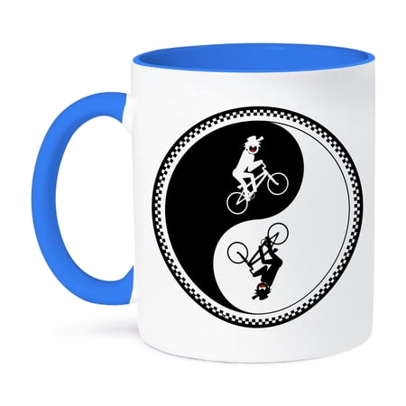 3dRose, BMX yin yang 2b on white, 15oz Two-Tone Blue Mug
