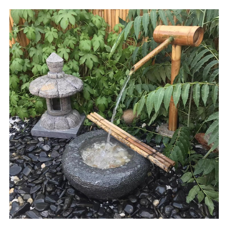 Bamboo fountain with water pump, bamboo fountain set water feature outdoor garden landscaping Japanese garden design for outdoor areas spout waterfall