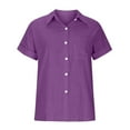 thumbnail image 3 of Summer Savings! Jerdar Women's Button Up Shirts Cotton Short Sleeve Blouses V Neck Casual Tunics Shirt Solid Color Tops with Pockets Purple S, 3 of 5