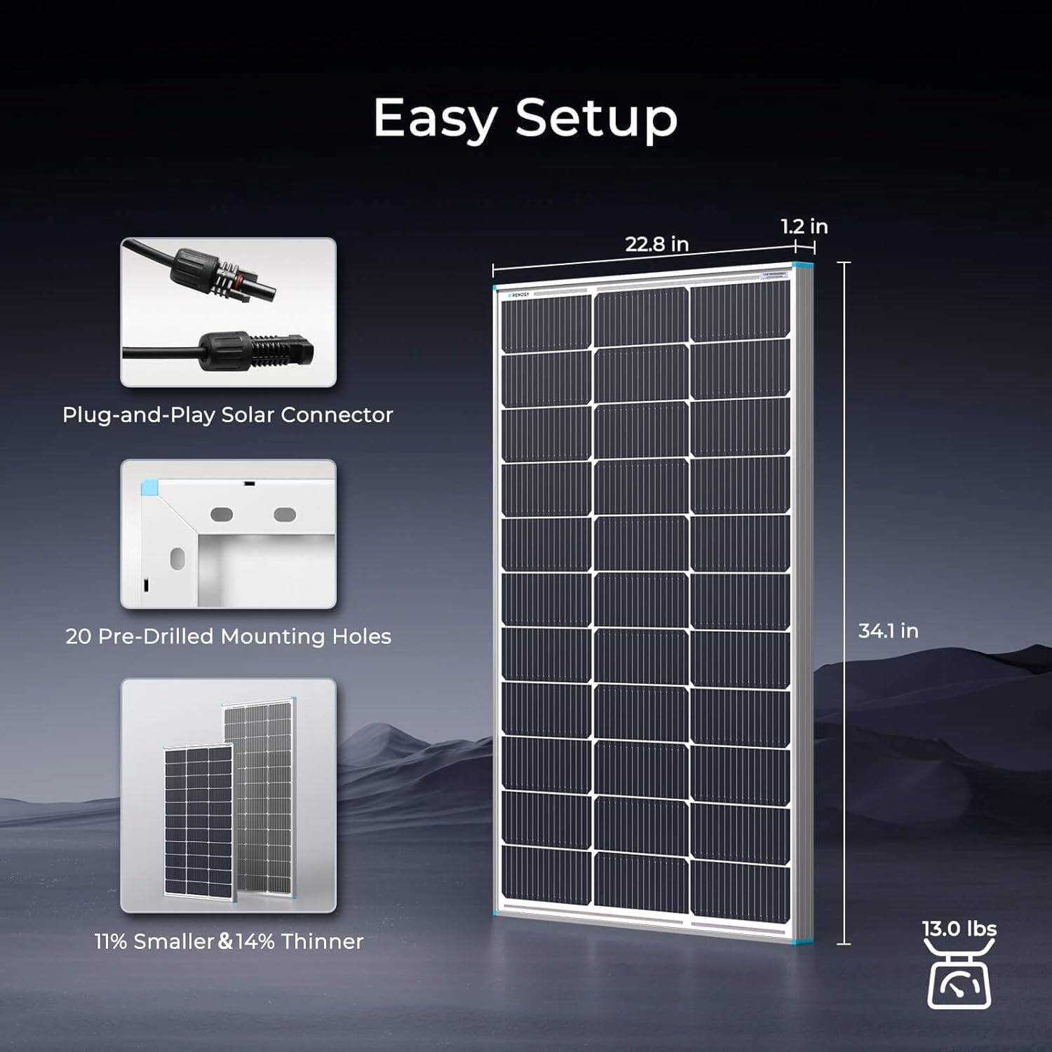 Renogy Solar Panel 100 Watt 12V, 16BB N-Type Solar Panel, 25% High-Efficiency, PV Modules for RV, Marine, Rooftop, Farm, Trailer, Home Off-Grid System