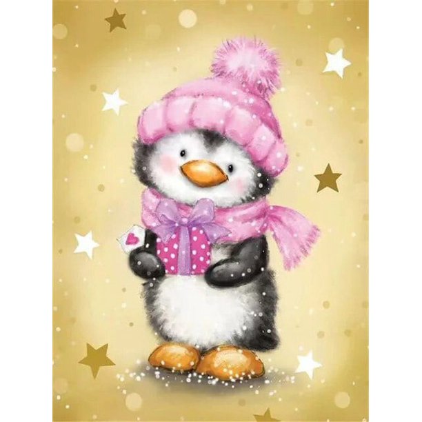 HOMFUN-pintura de diamante redondo/cuadrado completa, cuadro artesanal 5D, punto de cruz bordado 3D de "pingüino de Navidad de invierno", regalo para decoración del hogar